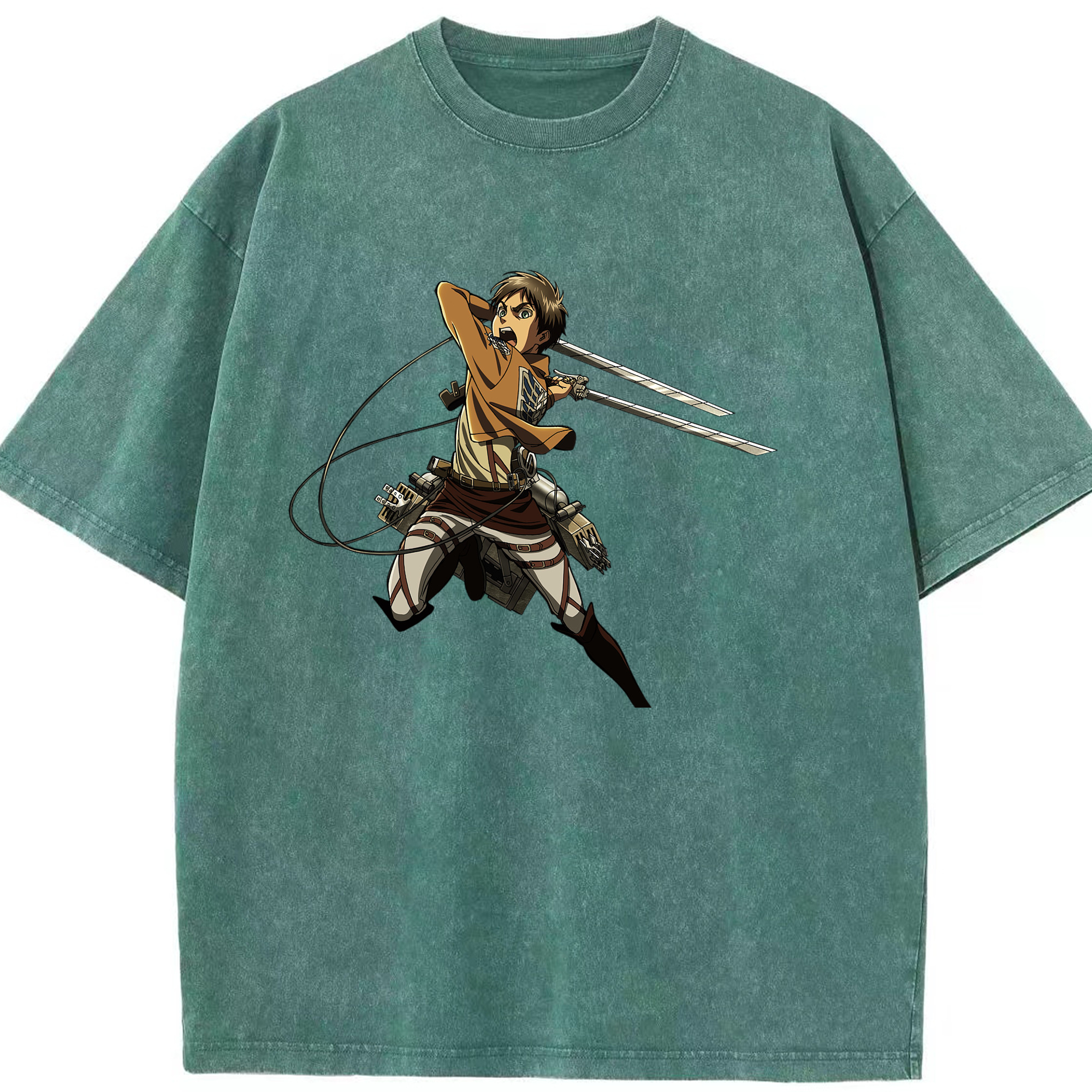 （画像用） 進撃の巨人 エレン･イェーガー Attack on Titan Eren Jäger 綿100% ヴィンテージ風 半袖Tシャツ（フロントプリント）
